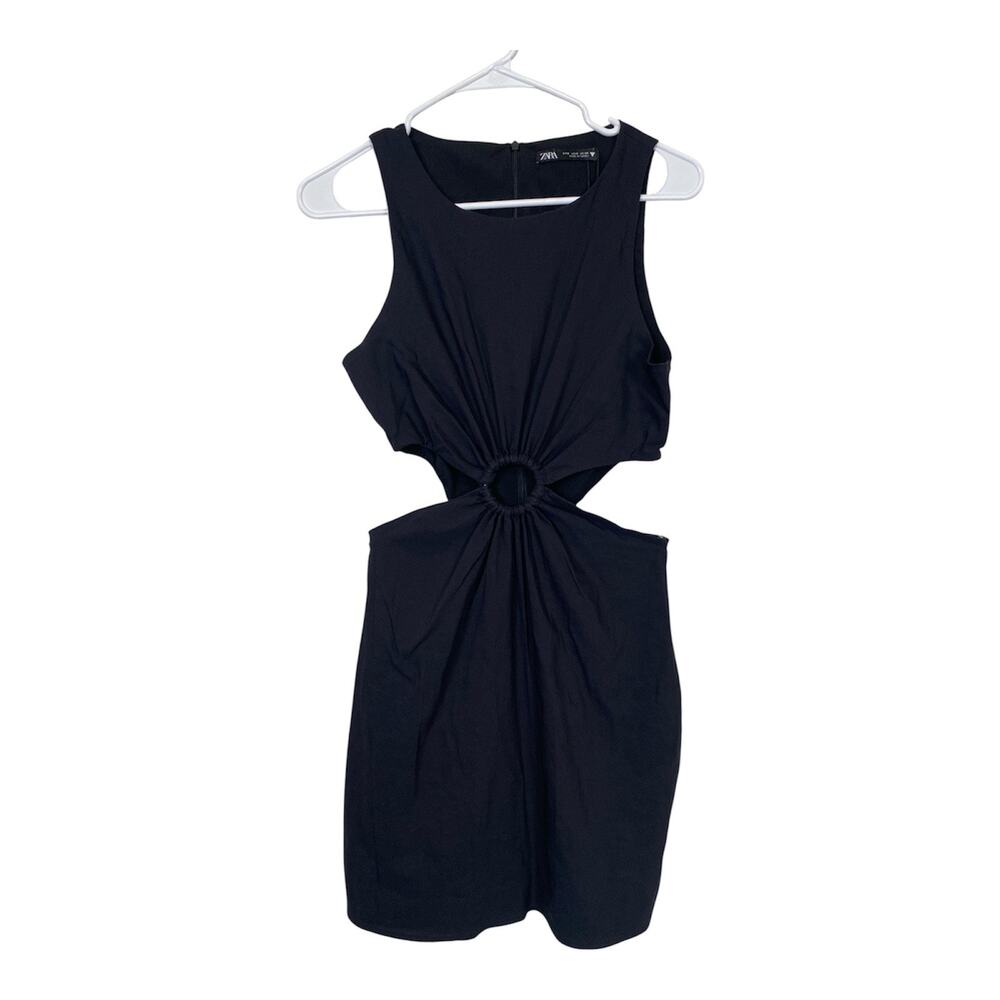 Zara Women Black Cut Out Mini Dress Sleeveless Zip Up Size Small